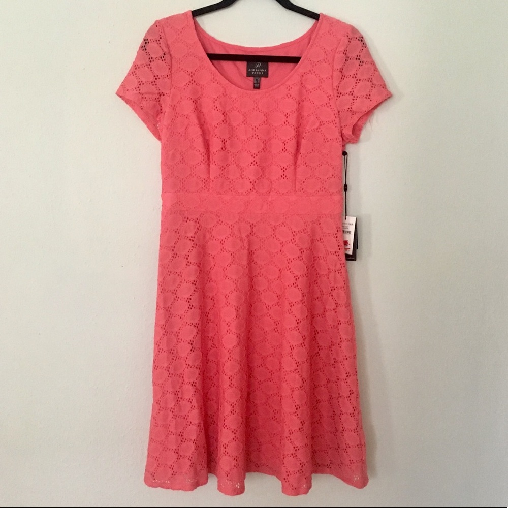 NWT Boutique Coral Pink Eyelet Short Sleeve Dress